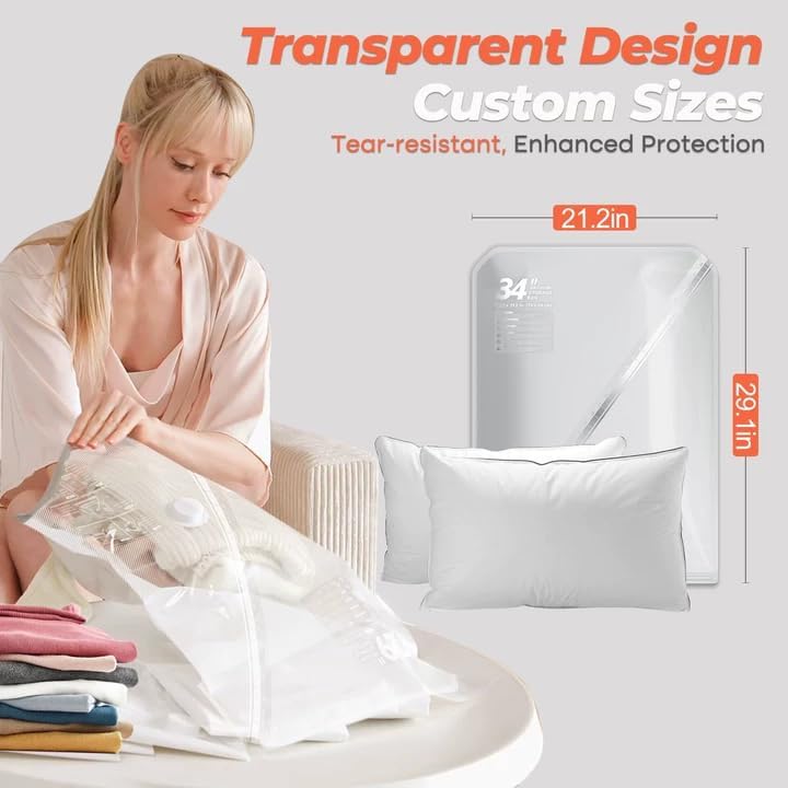 Vacbird Vacuum Seal Bags for Clothing Travel, 8 Pack 34" Vacuum Storage Bags with Rechargeable Cordless Pump, Compression Packing for Clothes Blanket Bedding Suitcase Luggage Travel - Image 2